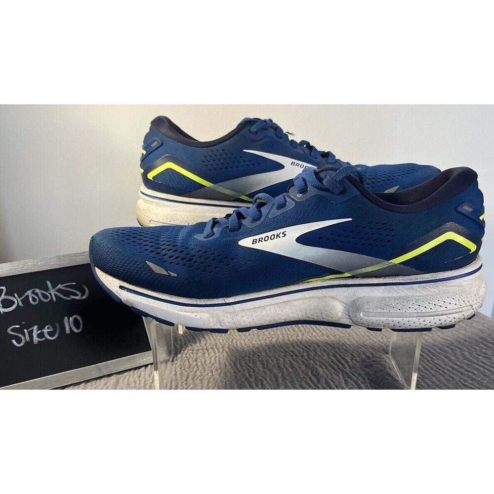 Men's Athletic Brooks Ghost 15 Blue Silver Yellow Sneaker Size 10